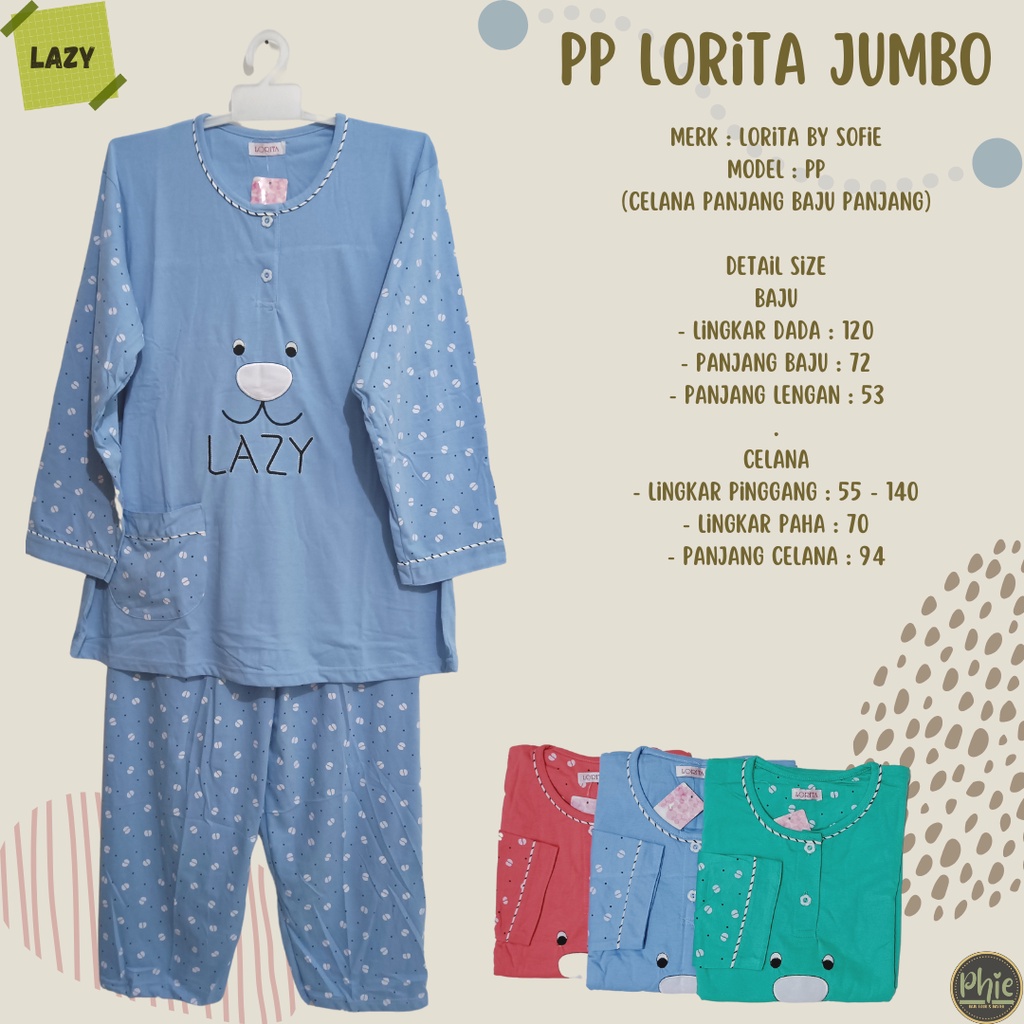 Baju Tidur Kaos Jumbo Size XXL LD 120 - Piyama - PP Lorita By Sofie Jumbo
