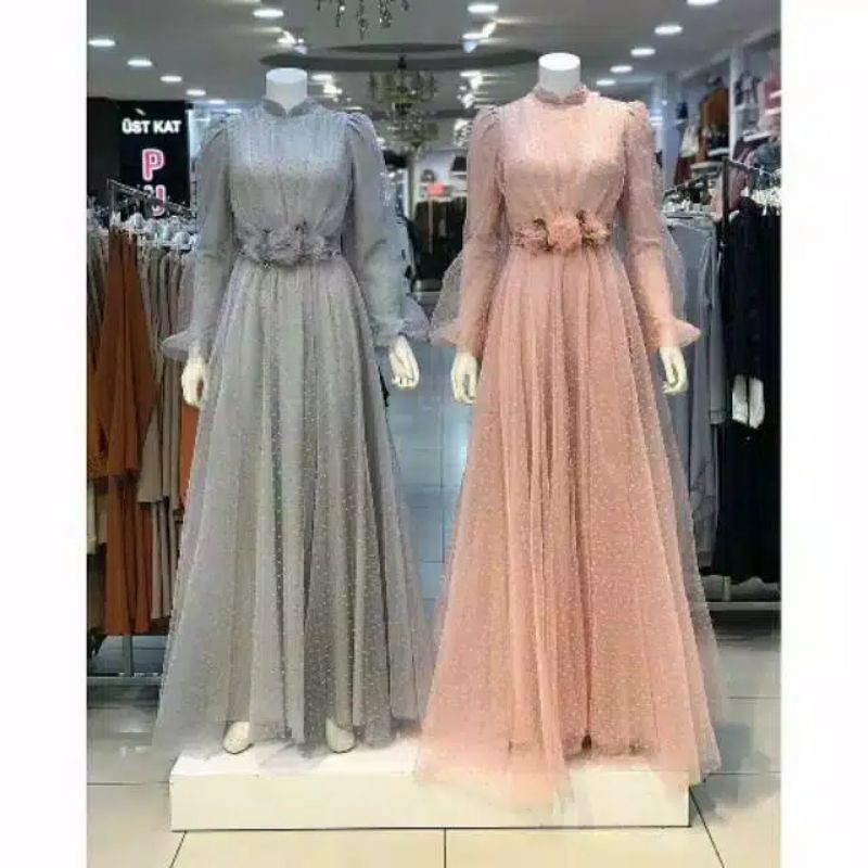 DRESS WEDDING ORGANZA DOTT ENGAGEMENT WEDDING pesanan neli