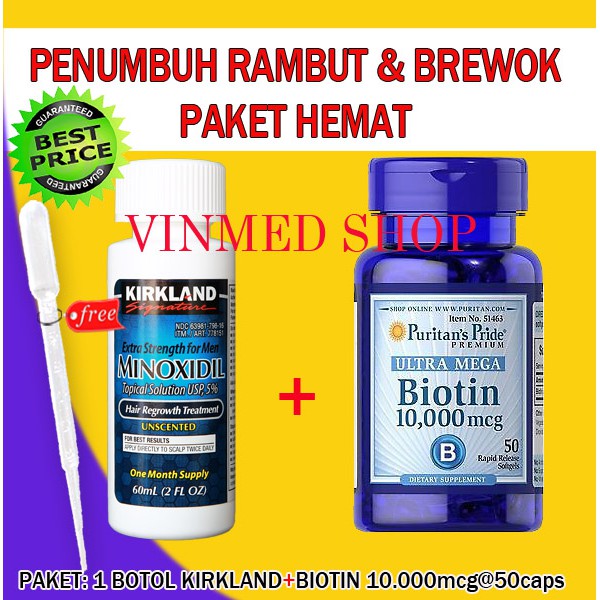 Kirkland Minoxidil 5%+Biotin 10.000mcg @50caps PAKET HEMAT