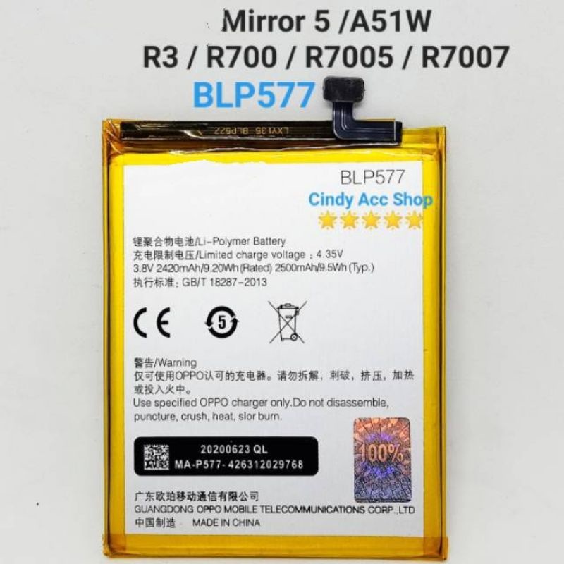 Baterai For Oppo Mirror 5 R3 R700 A51W BLP577 Original Batre Battery Batrai