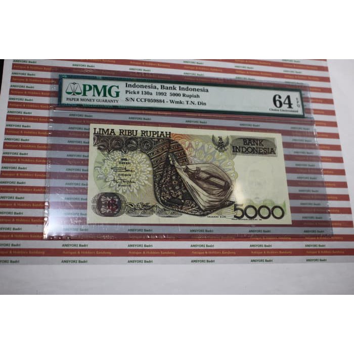 Uang Rp 5000 Sasando Th 1992 Pmg Epq 64(Iklan D150)