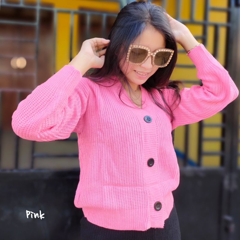 Cardigan Olivia Crop Premium 7get Rajut 3 Kancing