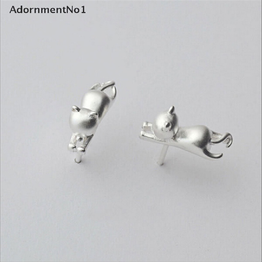 (AdornmentNo1) Anting Tusuk Lapis Silver Model Kucing Kecil Untuk Wanita