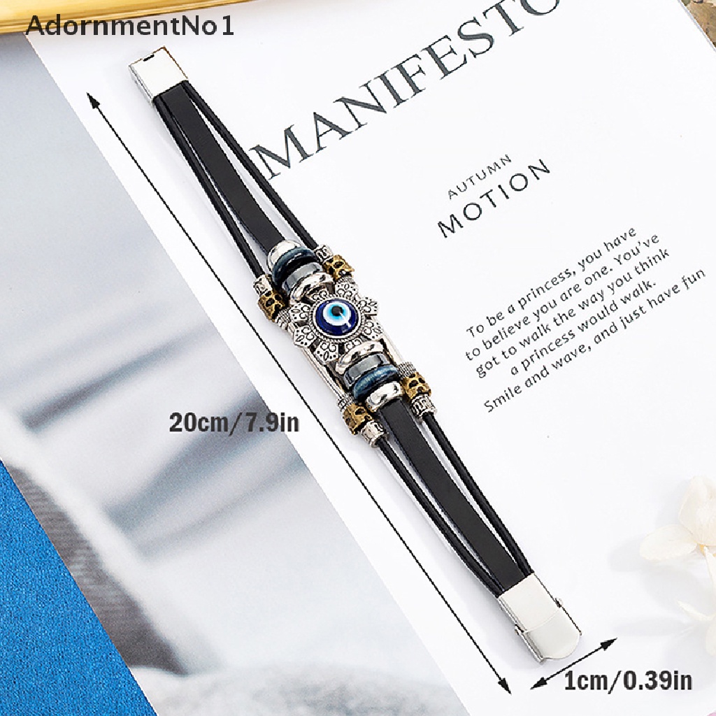 (AdornmentNo1) Gelang Tangan Tali Kulit Banyak Lapis Aksen Mata Iblis Gaya Turki Handmade Untuk Wanita