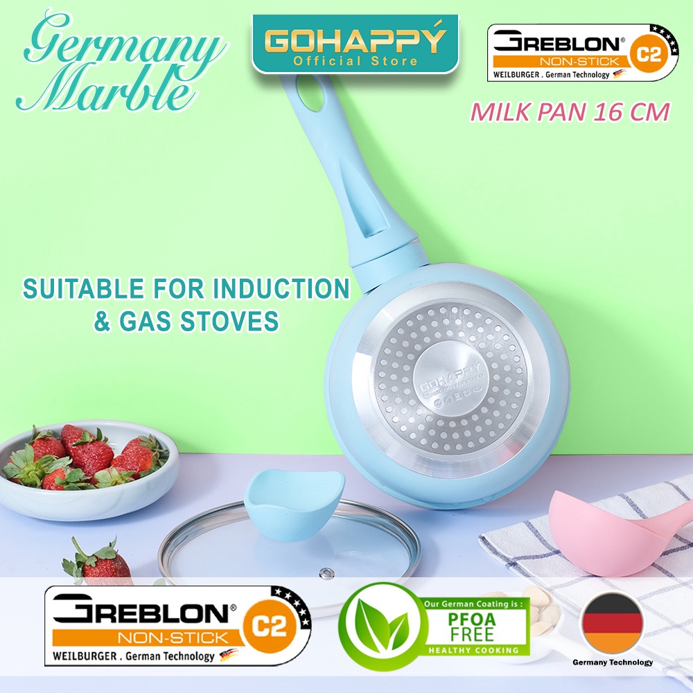 MIZUKI Gohappy Panci Greblon C2 SET 3 PAN TOSCA Germany Marble | WOK PAN - MILK PAN - FRY PAN - SAUCE PAN NON-STICK