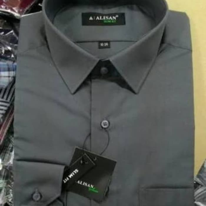 Populer Kemeja Alisan Slim fit Polos Panjang Warna abu tua dan hijau mint