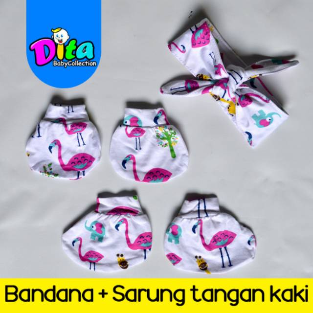 Sarung Tangan Kaki Bandana Bayi Motif Dita Ecer &amp; Grosir 1 Pasang Murah