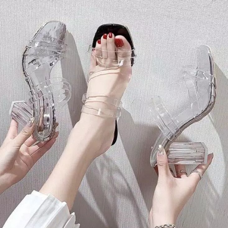 HAK KACA HEELS sandal bening terlaris 014