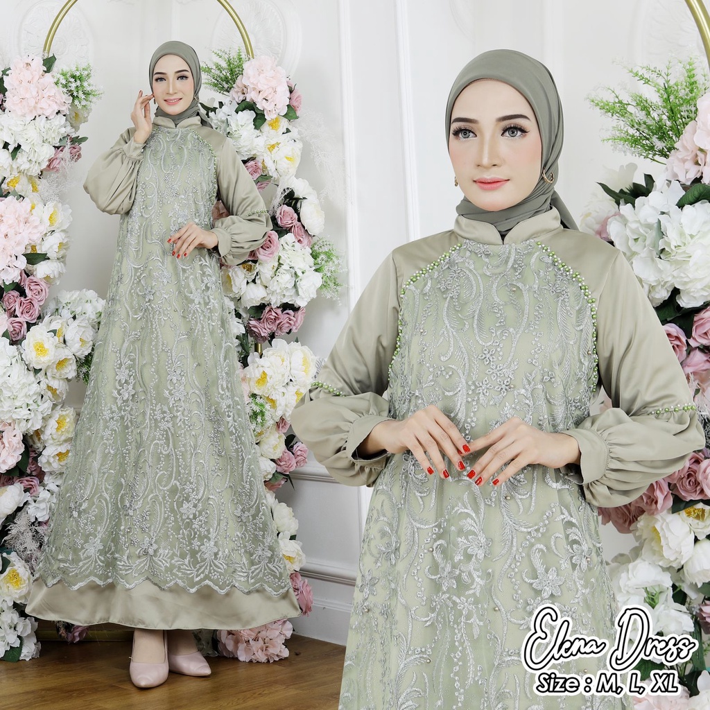 Elena Dress Kebaya / Kebaya Gamis Modern / Gamis Pesta Mewah / Gamis Cantik / Gamis Kondangan