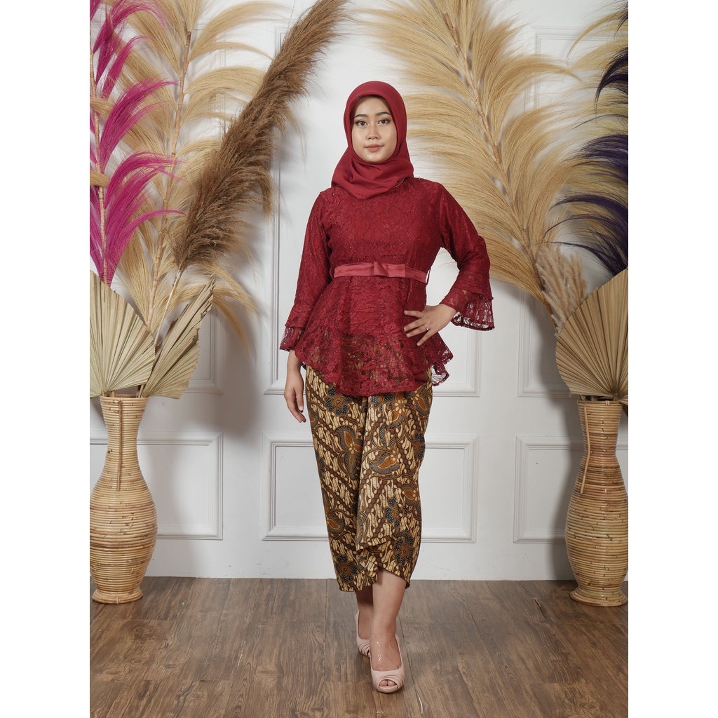 Atasan Kebaya Brokat / brukat Rinjani / kebaya lamaran / kebaya wisuda / kebaya modern PART 1-Maroon atasan saja
