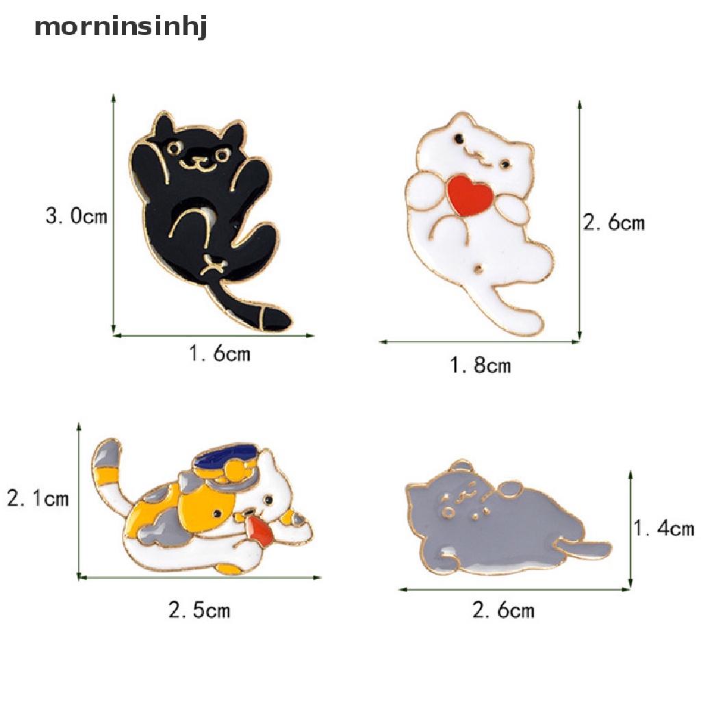 Mornin 4pcs / Set Bros Pin Enamel Desain Kartun Kucing Aksesoris Wanita