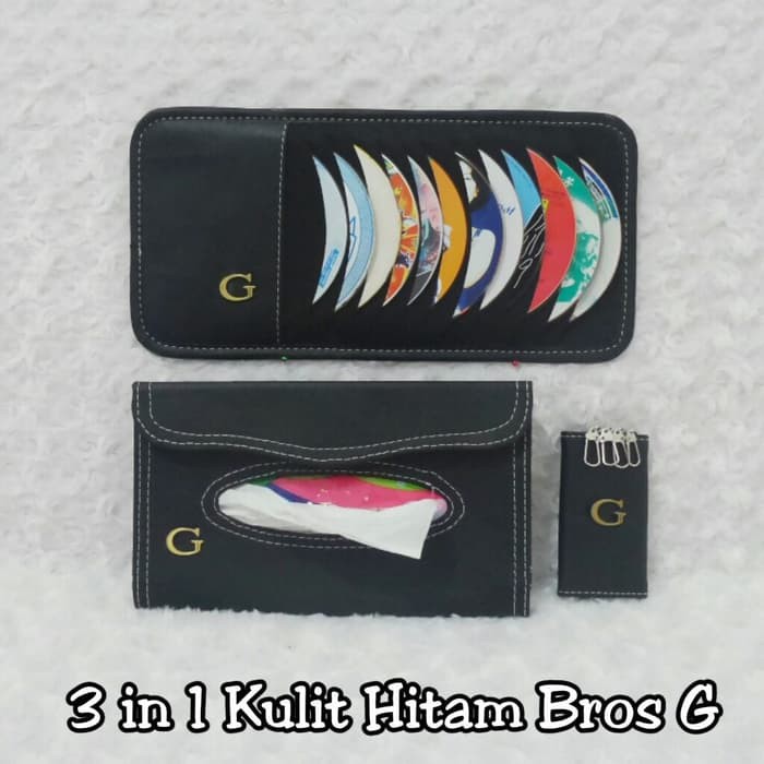 Set Tempat kotak cover sunvisor CD tissue tisu dompet kunci STNK mobil KuLiT Gucci HiTaM 3 D
