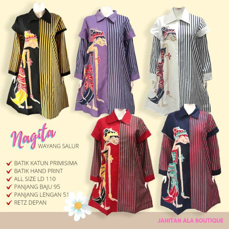 TUNIK DRESS WAYANG SALUR NAGITA / Tunik Batik Wanita / Gaun Batik Pesta / Dress Batik Kekinian