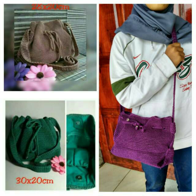 Tas rajut selempang serut