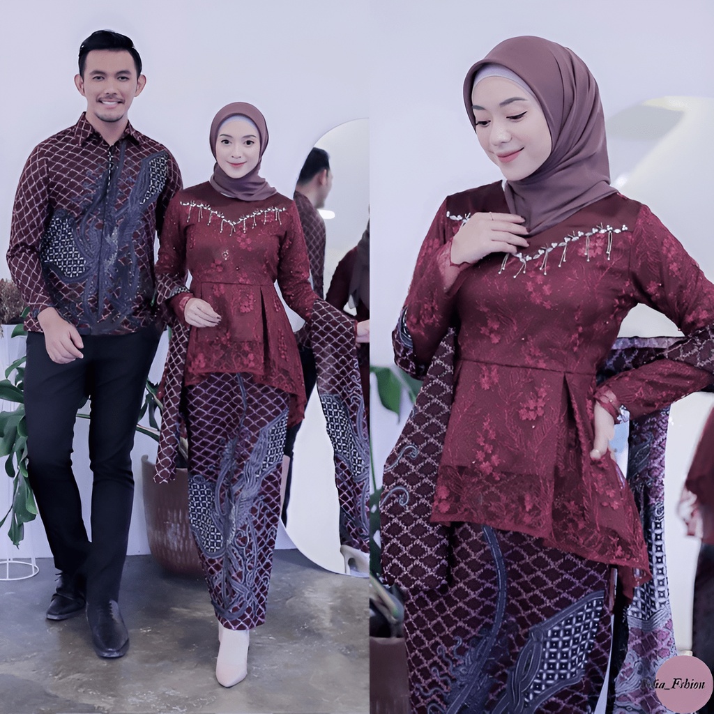 Jual Pakaian Baju Couple Batik Moderen Selia Kebaya Brokat Kombinasi Kemeja Batik Pakian