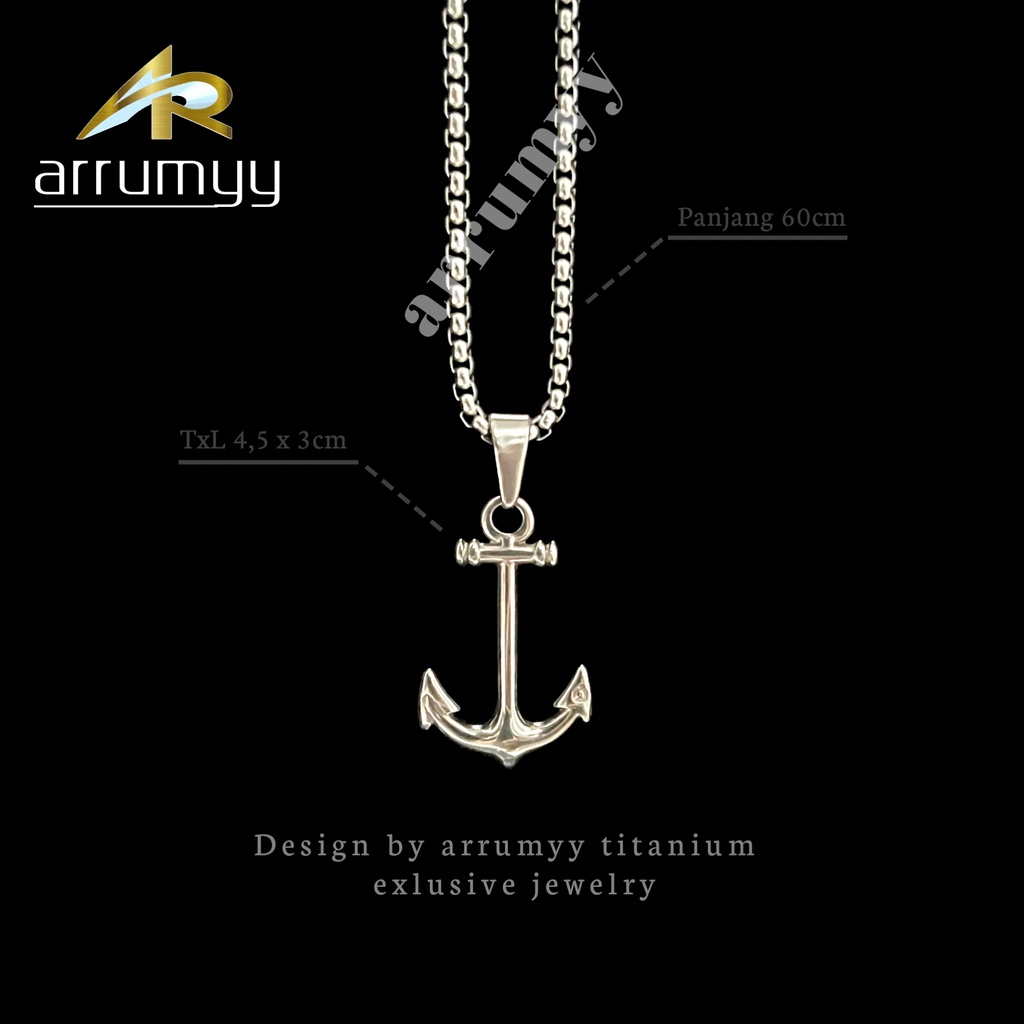 ARRUMYY ORIGINAL liontin jangkar titanium silver asli anti karat