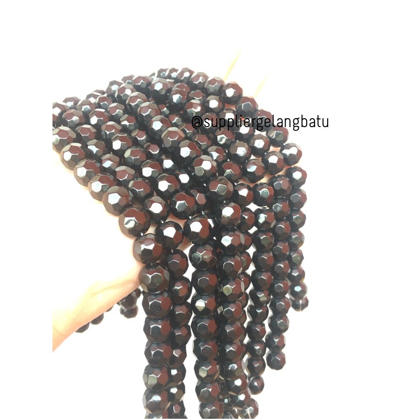 kristal bola dunia cutting 10mm HITAM ceko bulat craft manik beading supplier grosir fashion bahan