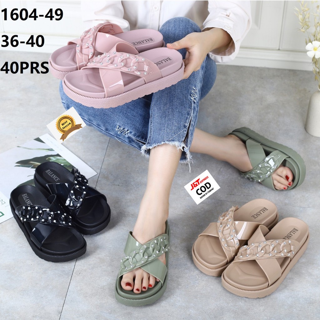 SANDAL SLOP WEDGES PEREMPUAN SENDAL SELOP KARET WEDGES WANITA TERBARU 2020