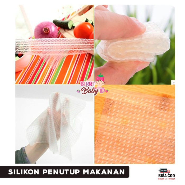 Berry Mart Silikon Pelindung Makanan 4 Pcs Silicone Stretch Food Cling Film Wrap Berry Mart