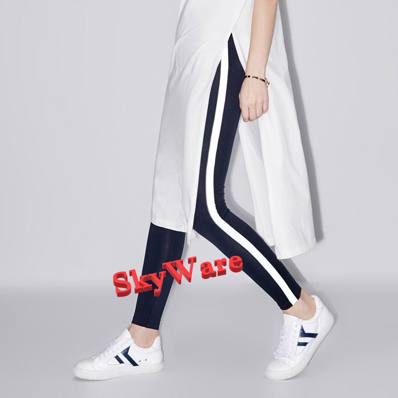 Celana Legging Salur Garis Putih Ukuran JUMBO dan STD Legging Lejing Wanita