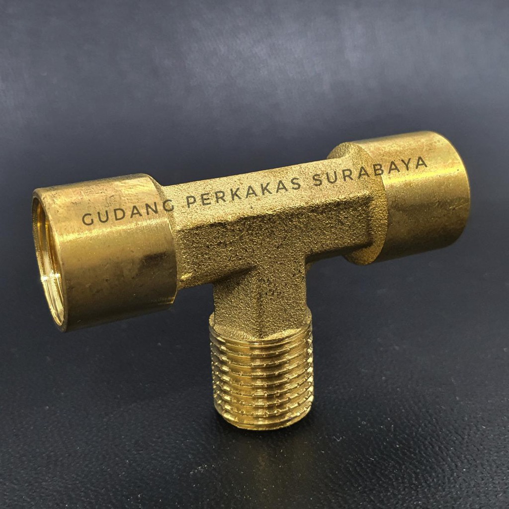 T CONNECTOR F 1/8 x M 1/8 x F 1/8 SAMBUNGAN PIPA 1/8 DRAT LUAR DRAT DALAM MODEL T FULL BRASS TYPE 51