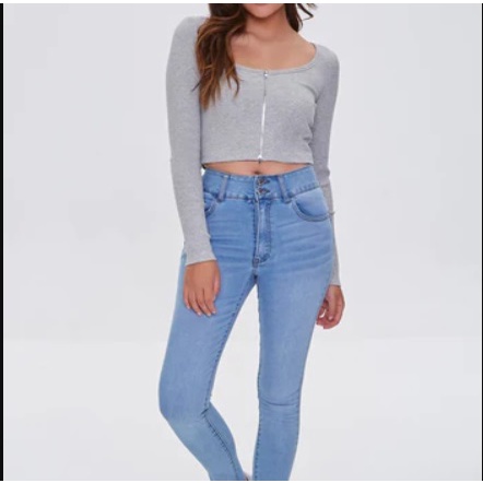 FOREVER21 BODYSUIT ZIP-UP CROP TOP LONG SLEEVE