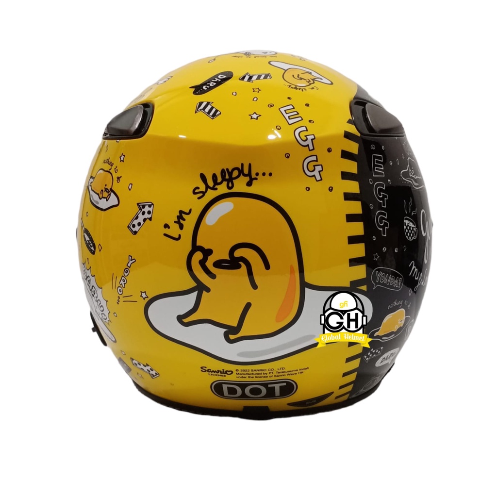 HELM HALF FACE KYT ELSICO MOTIF SANRIO SERI #1 GUDETAMA BLACK YELLOW