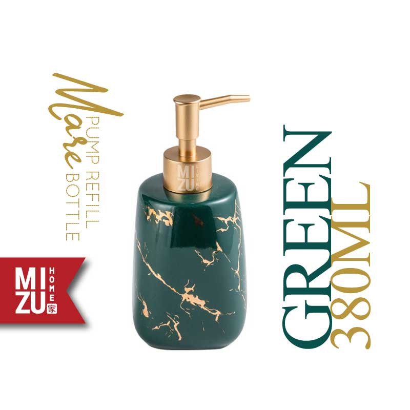 MARE Refill Pump Bottle Marble Ceramic Glossy Soap Dispenser Botol Keramik Motif Marmer Sabun Cair-GREEN hijau