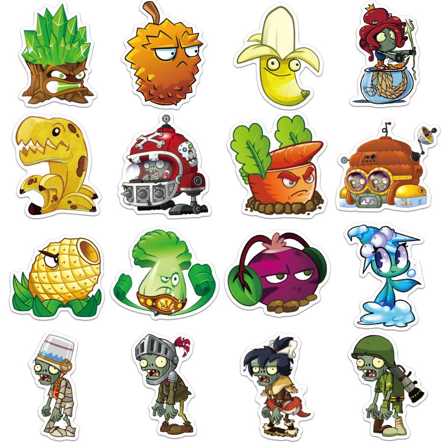 100 buah dari Plants vs Zombies stiker ins kartun anak-anak hadiah stiker bagasi dekorasi stiker kop