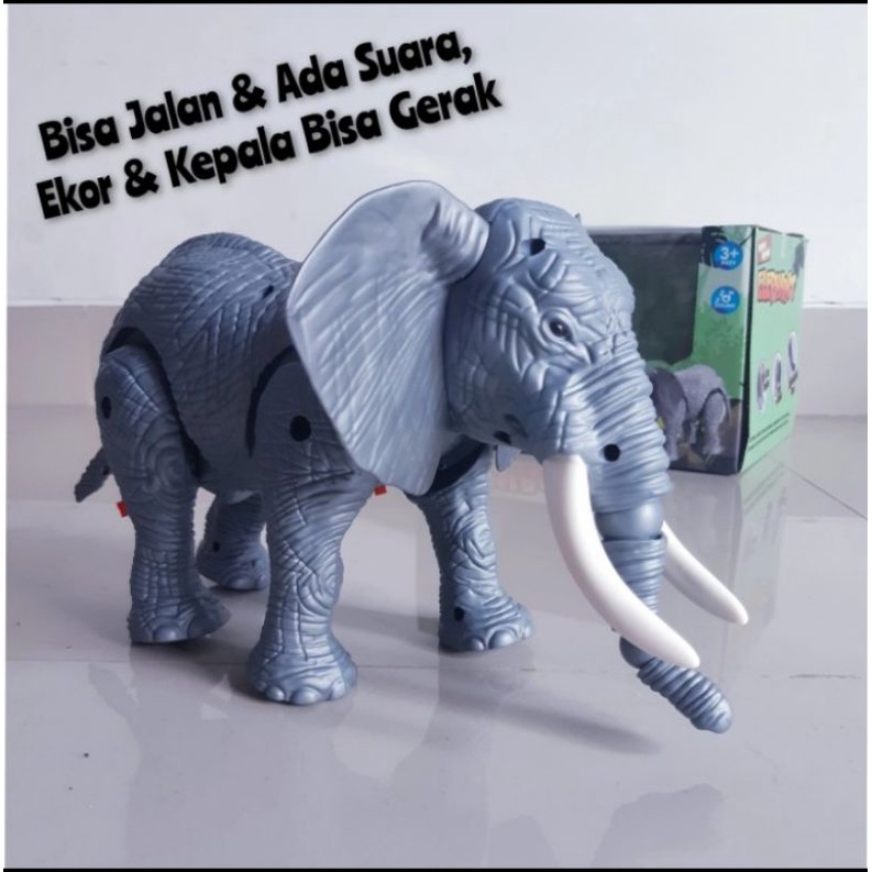 Mainan Gajah Bisa Jalan & Suara - Mainan Miniatur Hewan Gajah Baterai