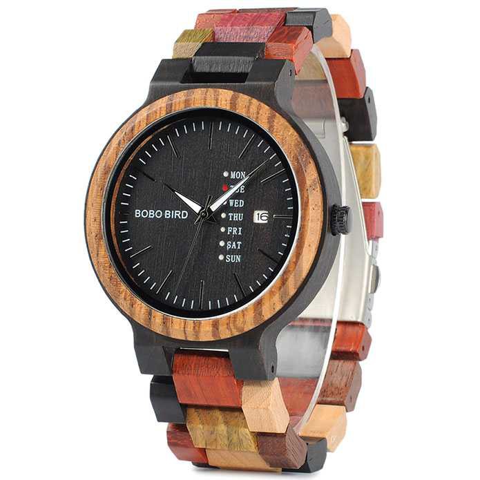 BOBO BIRD Jam Tangan Kayu Day Date Pria - WP14 Jam Tangan Couple
