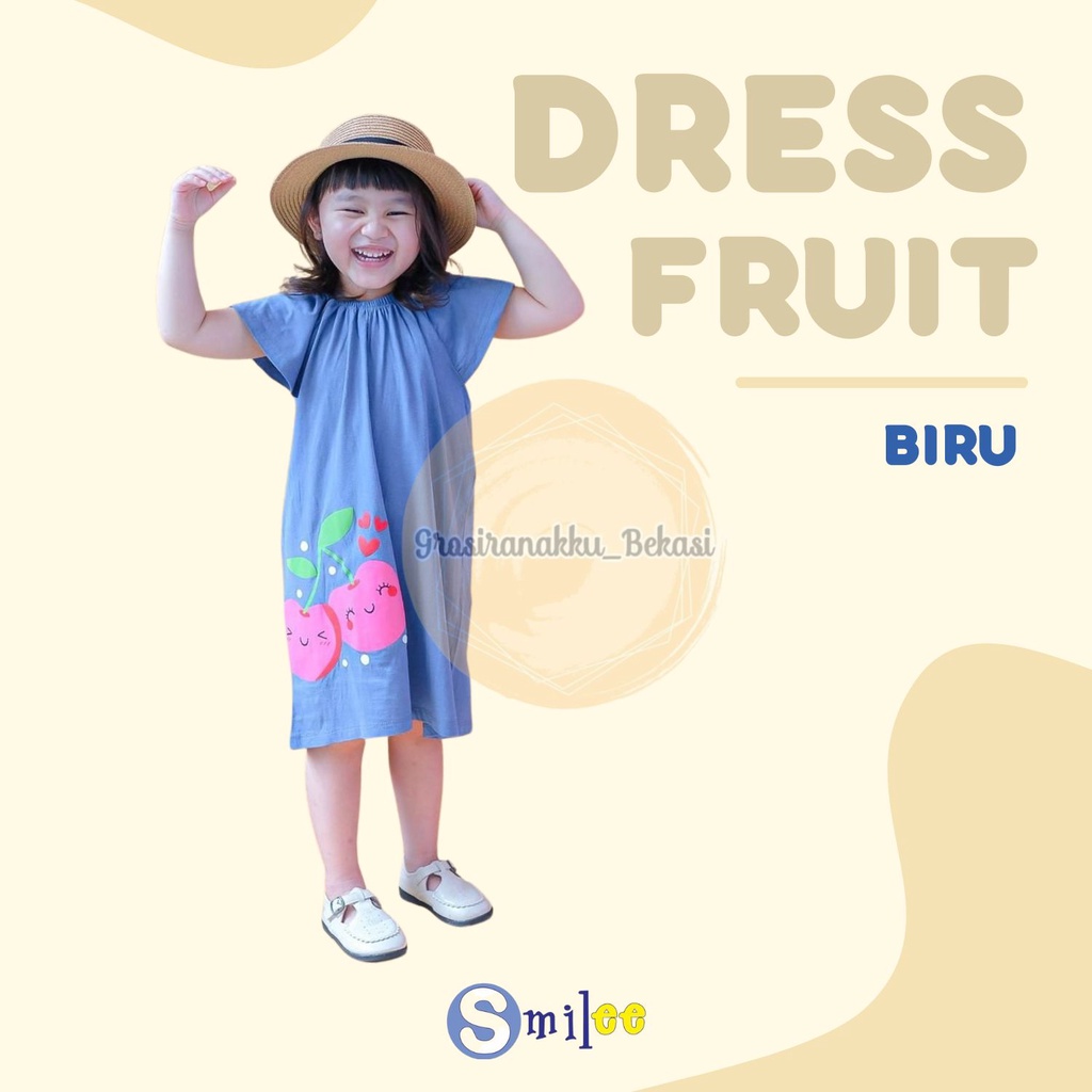 Dress Anak Smilee Fruit Warna Biru Size 1-5Thn