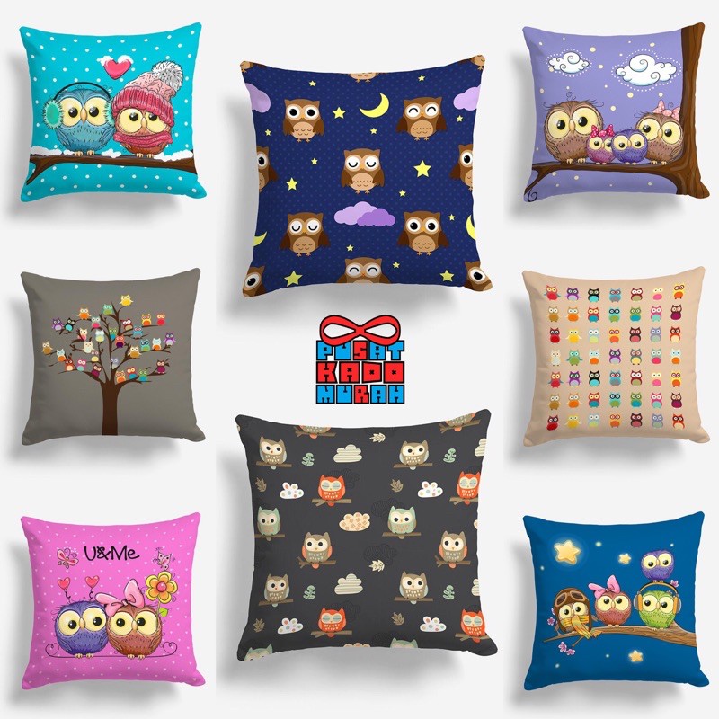 Bantal Sofa Print Motif Owl Burung Hantu 40x40 cm - Pusat Kado Murah