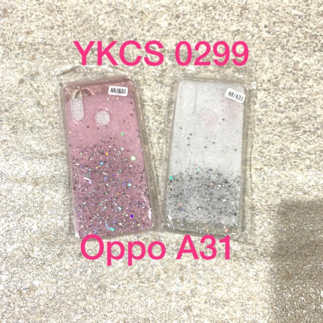 YKCS 0299 oppo A31 A8 OppoA31 soft case with pop socket jelly casing HP glitter clear bening pink