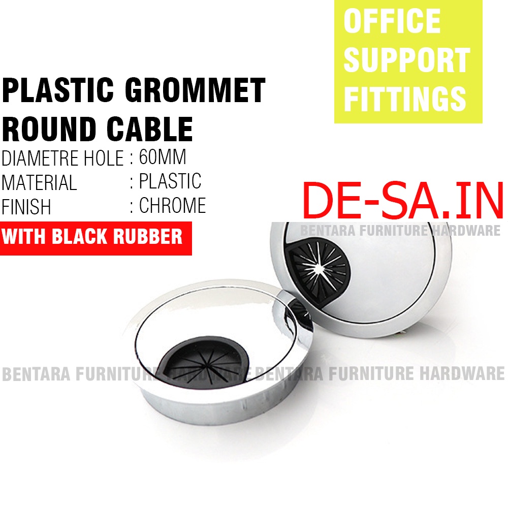 60MM LUBANG KABEL BULAT PLASTIK - PLASTIC GROMMET ROUND CABLE WIRE OFFICE HITAM PUTIH ABU COKLAT CREAM CHROME MIRROR