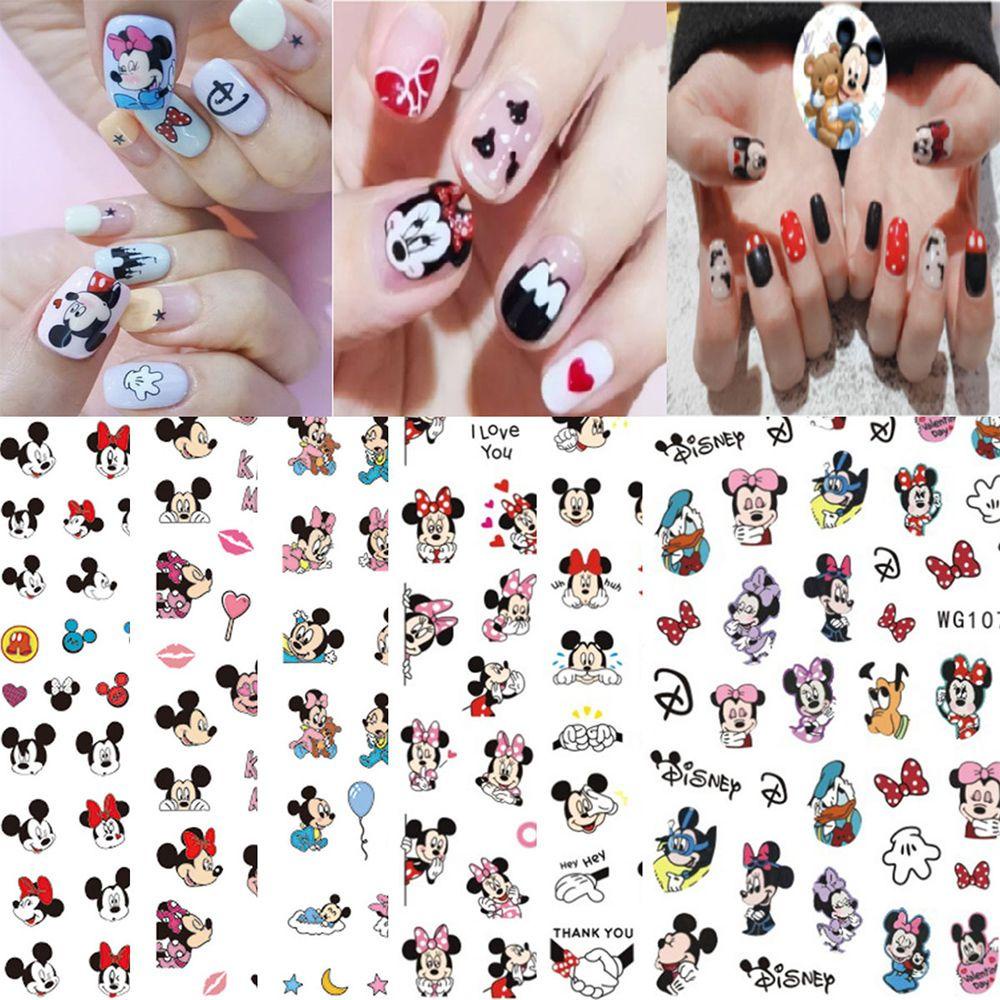 AUGUSTINA Cartoon Anime Nail Stickers Back Glue Manicure Decals Mickey Minnie Mouse Nail Stickers Christmas Gifts Nail Art Decorations Children's Kawaii Mickey Mouse Self Adhesive Mickey Mouse Decals