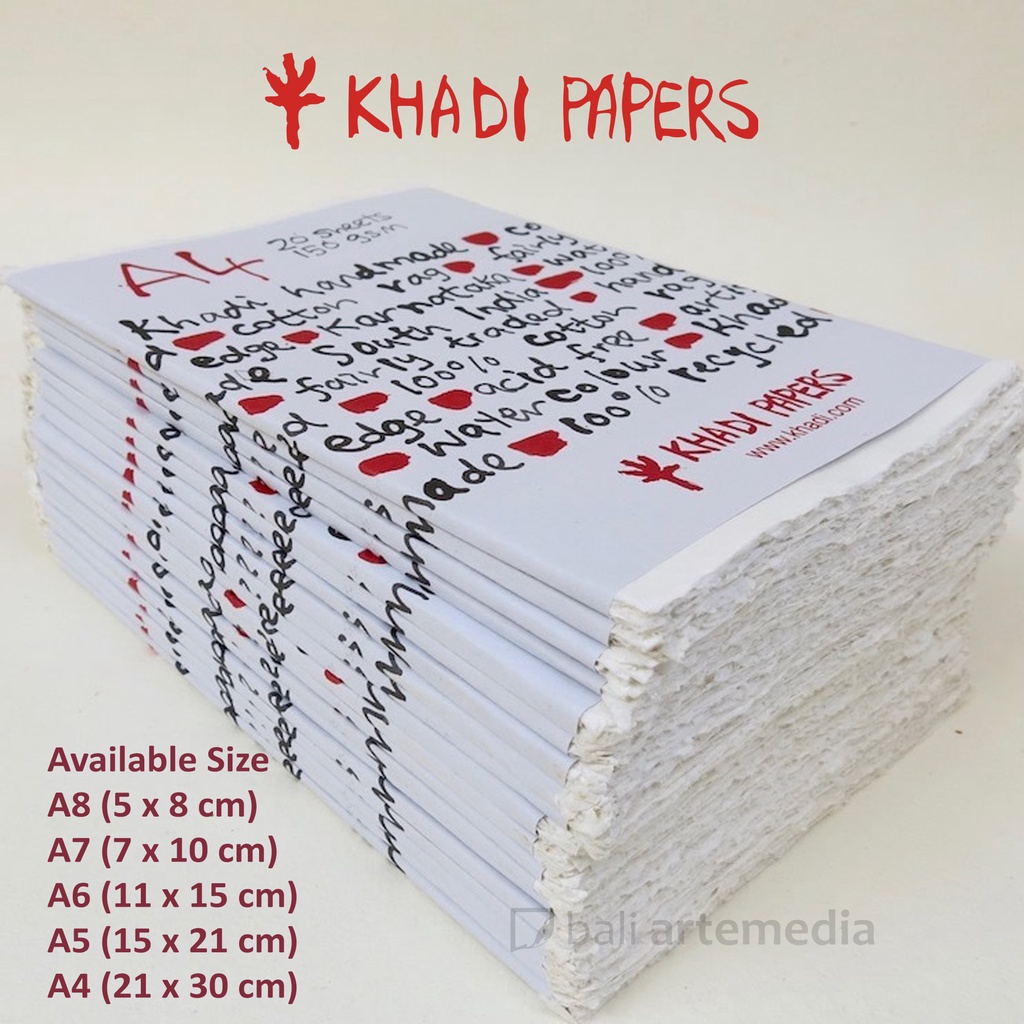 Khadi White Rag Paper Packs 150g A8 / A7 / A6 / A5 / A4