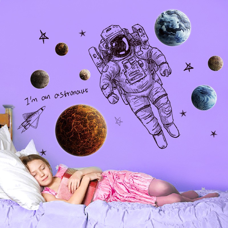 Reliza Wall Sticker Planet Astronot Bulan Bintang Stiker Dinding LDR38335