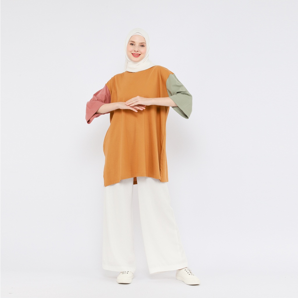 Kaos Oversize Wanita Busui Friendly lengan 7/8 LD 130 Basic Oversized CBAlBrown