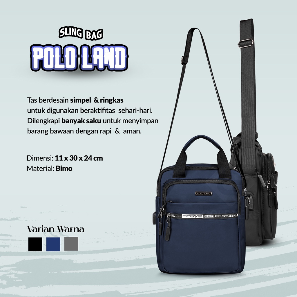 POLO LAND - Tas Selempang Pria Crossbody Bags Outdoor Sling Bag Anti Air Free Kabel USB Port - Goldiesbags