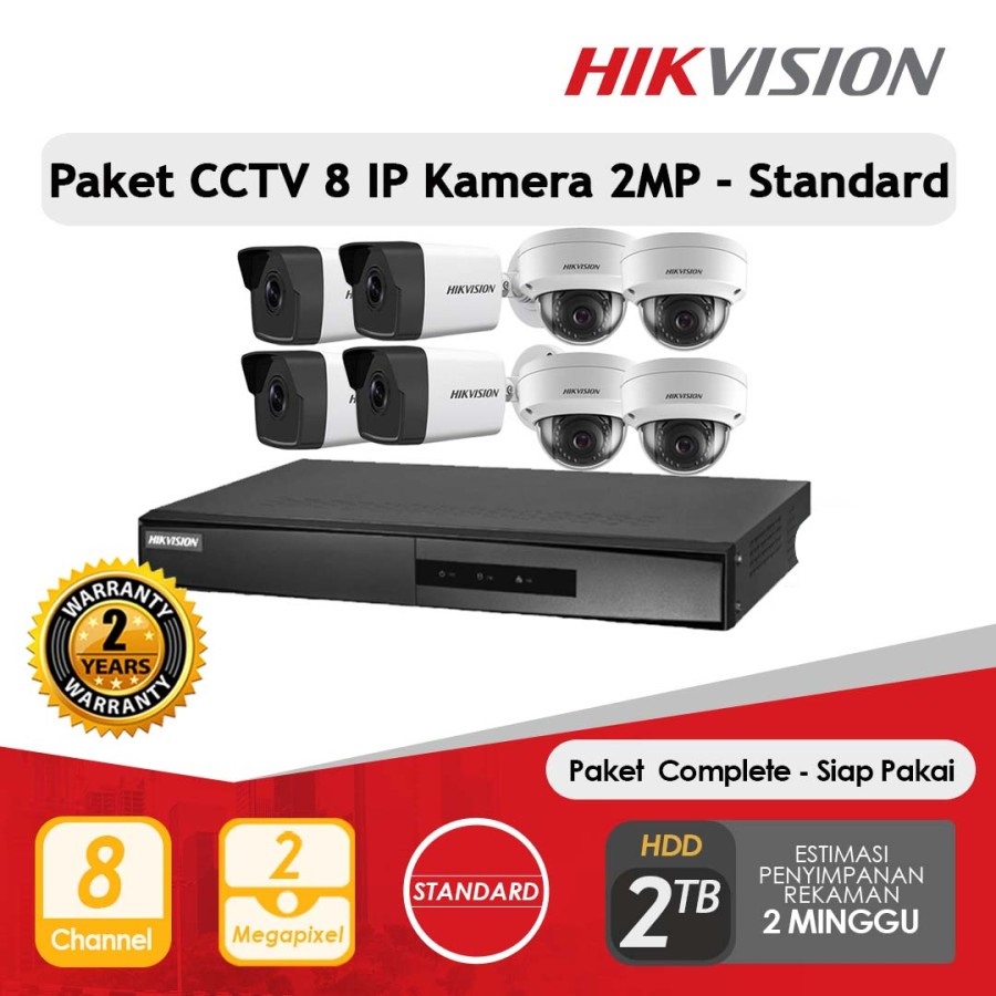 PAKET CCTV IP CAMERA HIKVISION 2MP 8 CHANNEL HDD 2TB SIAP PASANG