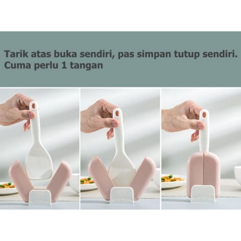 Sendok Nasi Centong Nasi Sayur Otomatis Buka Tutup Dengan Cover