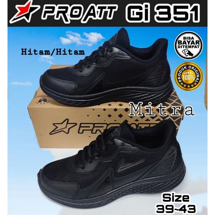 PRO ATT CM 200 Sepatu Sekolah Sneakers Pria Hitam Polos All Black Original Kekinian Size 39 sd 43 Mu