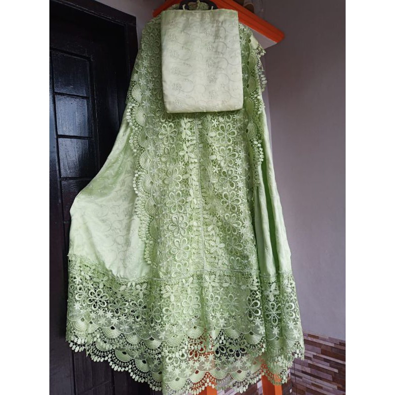 MUKENAH DEWASA/SUTRA PRADA PARIS ORIGINAL RENDA SEROJA (GREEN) ///PROMO COD TERMURAH