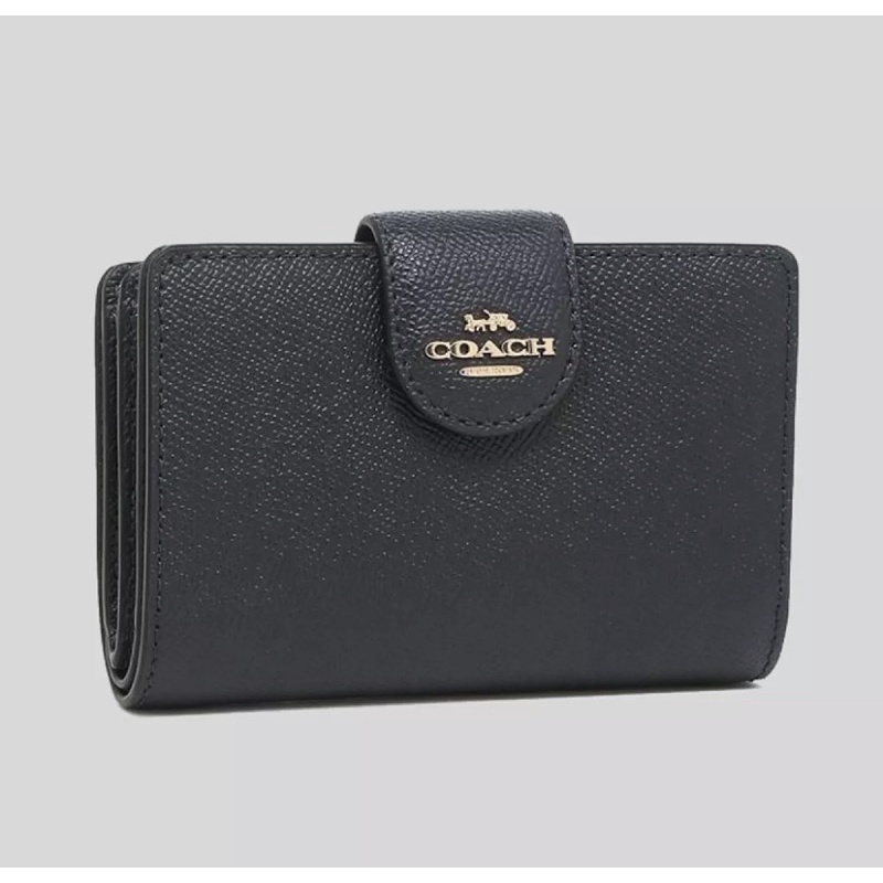 Coach Medium Corner Zip Wallet In Pebble Black