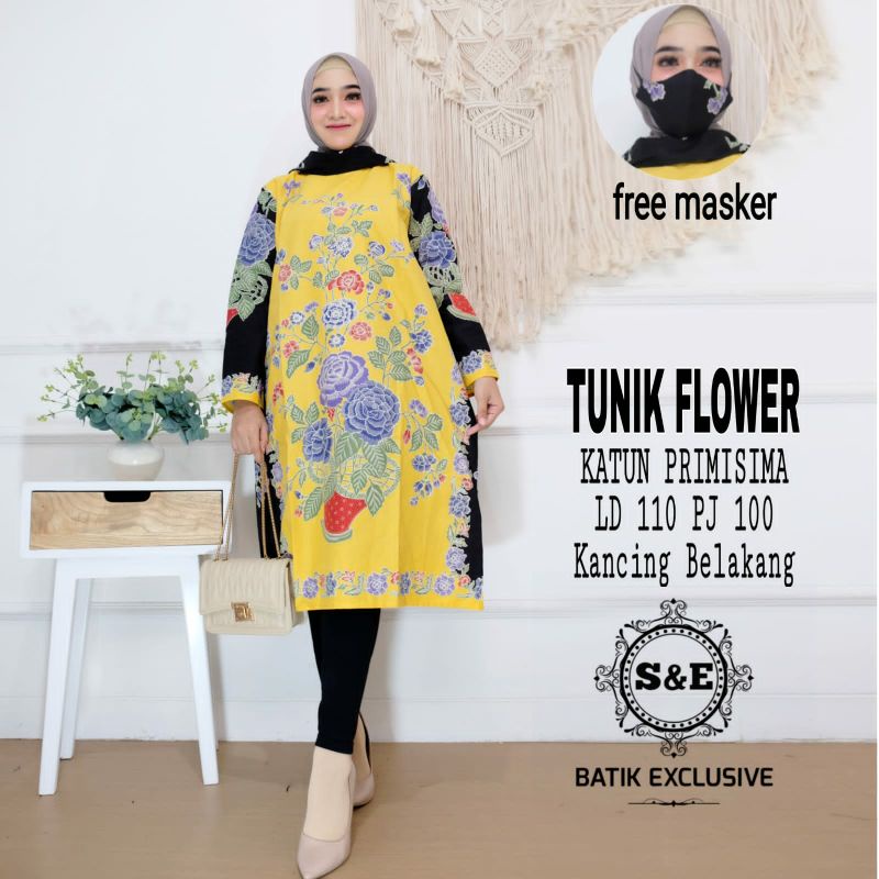 TUNIK BATIK BUNGA ATASAN BAJU BATIK WANITA