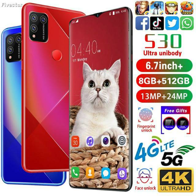 S30 SMARTPHONE 5G GAMING RAM 8GB ROM 512GB ANDROID 10 FULL SCREEN 6.7 FREE GIFT GARANSI 24 BLN