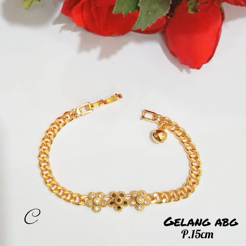 Gelang Rantai plat permata abg zircon logam emas Korea anti karat