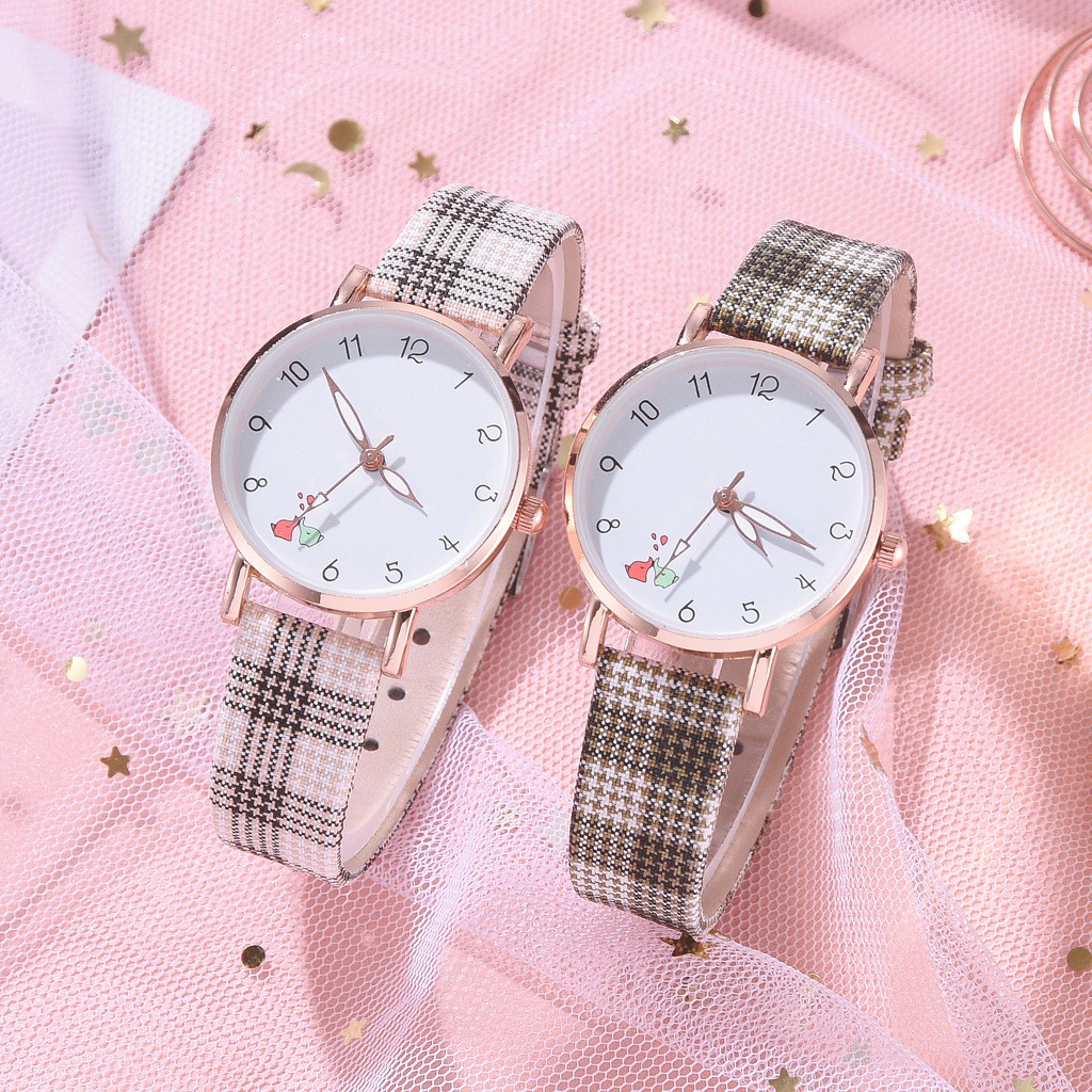 ✅Grosir Jam Senen - Jam Tangan Wanita Quartz Analog Motif Lucu Korean Fashion Dengan Tali Kotak-Kotak Import