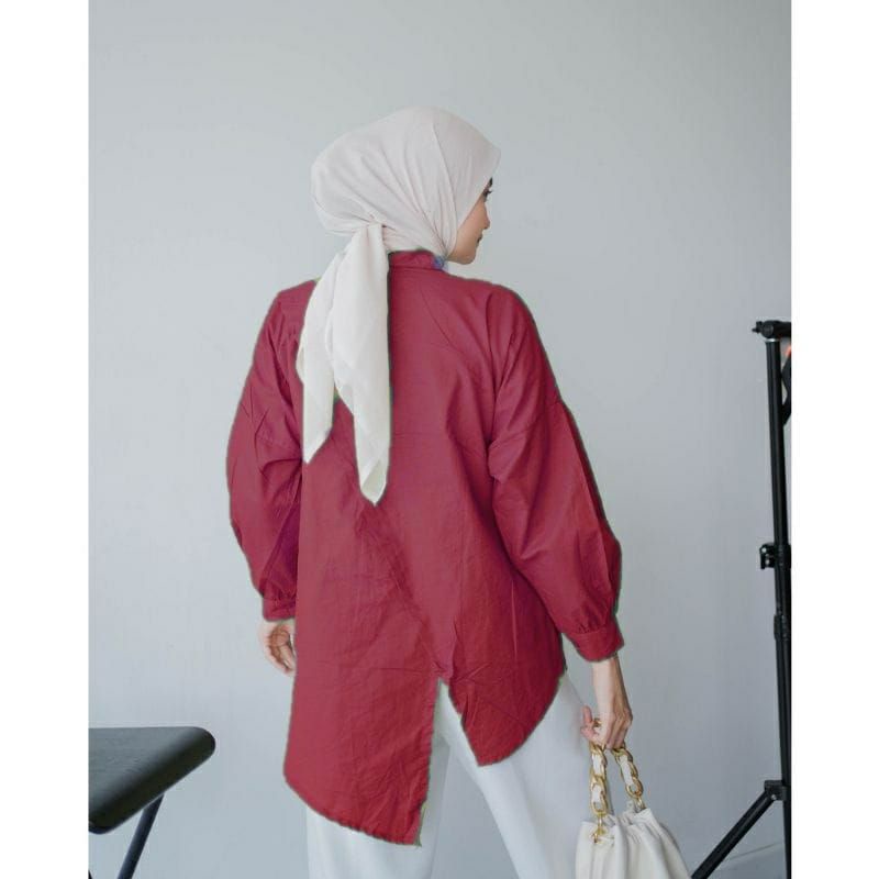 Nelka Katun Shirt - Kemeja Atasan Wanita - Kemeja Linen Oversize